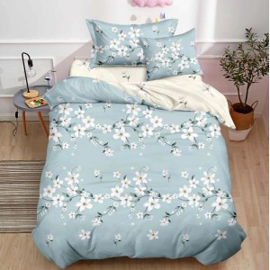 Lenjerie pat 140x200cm,  FINET, 4 piese, cu ELASTIC, Bleu, flori Lenjerie pat 140x200cm,  FINET, 4 piese, cu ELASTIC, Bleu, flori