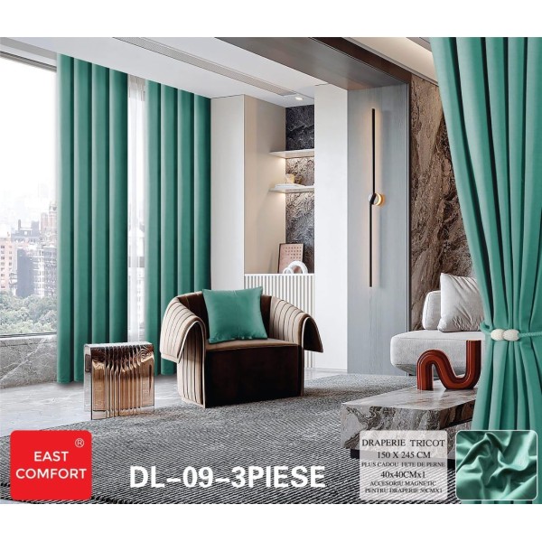 Draperie din Tercot Luxury, cu inele încastrate, East Confort,150x245cm, cu Șnur Magnetic și Față de Pernă Decorativă – Calitate Premium pentru Confortul Tău, Verde Smarald [1]