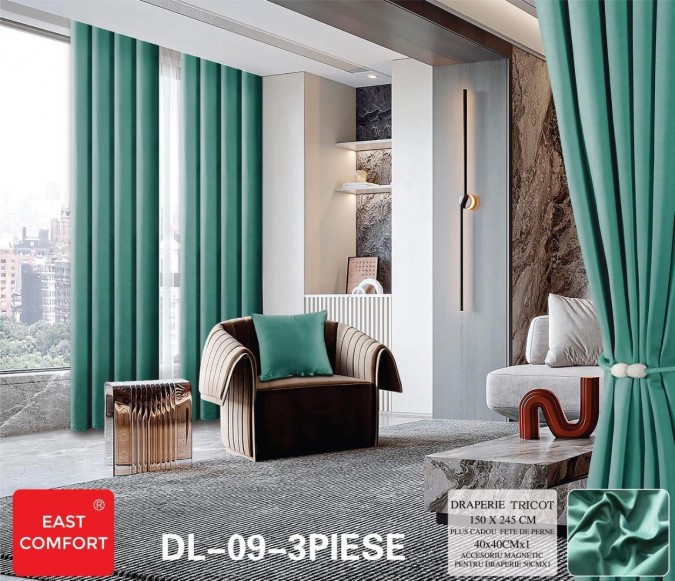 Draperie din Tercot Luxury, cu inele încastrate, East Confort,150x245cm, cu Șnur Magnetic și Față de Pernă Decorativă – Calitate Premium pentru Confortul Tău, Menta 