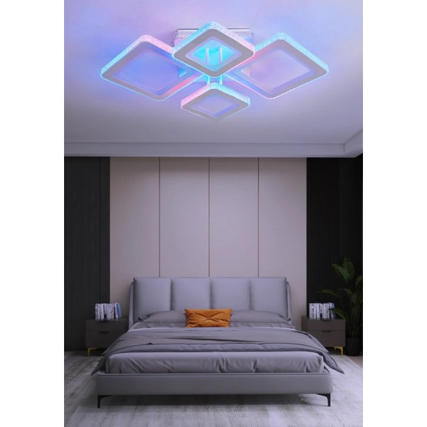 Lustra LED RFAN, Model M601/2+2, Cu Telecomanda, 3 Tipuri De Lumina Plus Lumina RGB, Intensitate Reglabila, 126W, Alb [1]