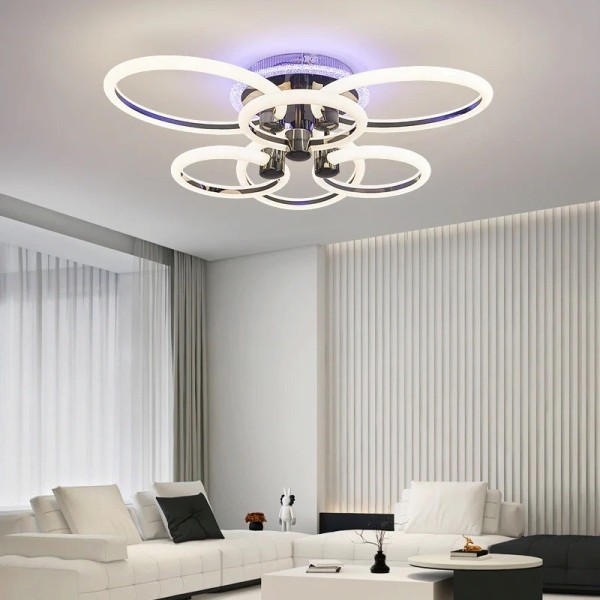 Lustra LED RFAN, Model 1002-3+3RGB, Cu Telecomanda, 3 Tipuri De Lumina Plus Lumina RGB, Intensitate Reglabila, Negru [1]