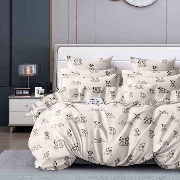 Lenjerie pat 1 PERSOANA,  FINET, 4 piese, Jojo Home, Crem, catelusi [1]