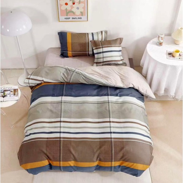 Lenjerie pat 140x200cm,  FINET, 4 piese, cu ELASTIC, Albastru-Maro, dungi [1]
