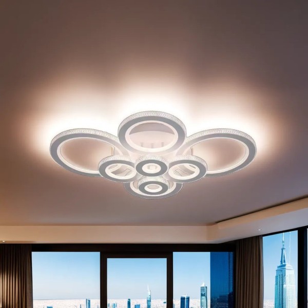 Lustra LED RFAN, Model M600/8, Cu Telecomanda, 3 Tipuri De Lumina, Intensitate Reglabila, 336W, Alb [1]