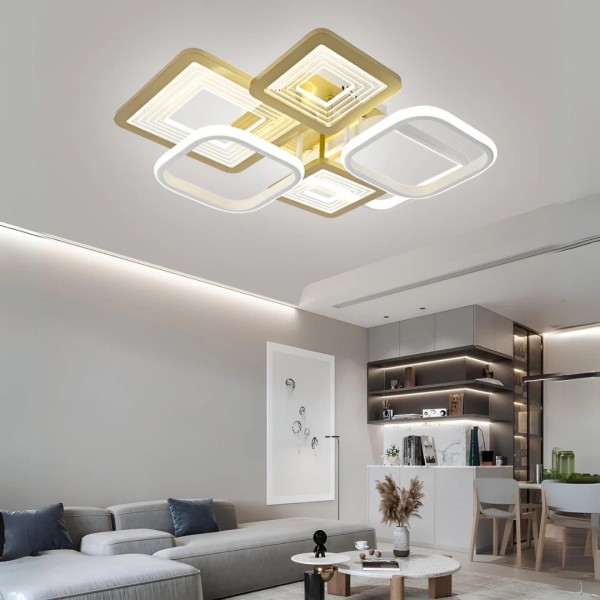 Lustra LED RFAN, Model R9038, Cu Telecomanda, 3 Tipuri De Lumina, Intensitate Reglabila, 176W, Auriu [1]