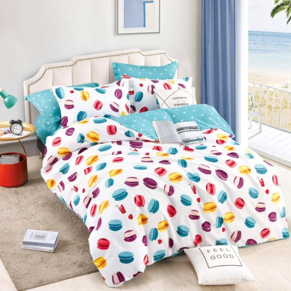 Lenjerie pat 1 PERSOANA,  FINET, 4 piese, Jojo Home, Alb, Macarons [1]