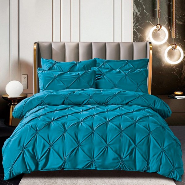 Lenjerie de Pat Premium, JOJO HOME,  Finet cu Pliuri Brodate, 6 Piese, Nesifonabilă și Durabilă, Turquoise [1]