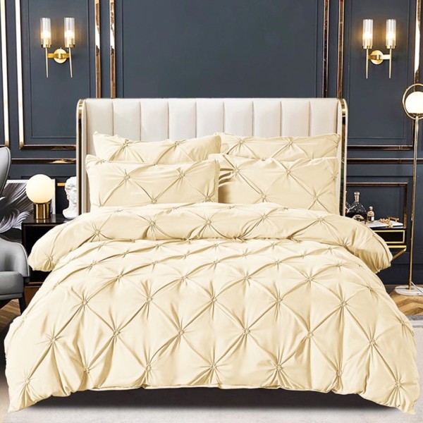 Lenjerie de Pat Premium, JOJO HOME,  Finet cu Pliuri Brodate, 6 Piese, Nesifonabilă și Durabilă, Crem [1]