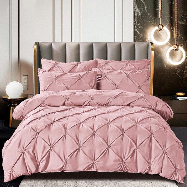 Lenjerie de Pat Premium, JOJO HOME,  Finet cu Pliuri Brodate, 6 Piese, Nesifonabilă și Durabilă, Roz pudra [1]