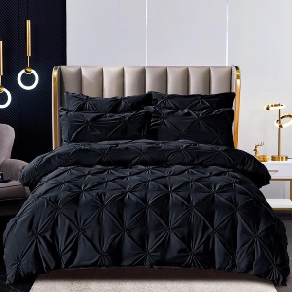 Lenjerie de Pat Premium, JOJO HOME,  Finet cu Pliuri Brodate, 6 Piese, cu ELASTIC, Nesifonabilă și Durabilă, Negru [1]
