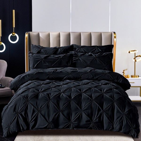 Lenjerie de Pat Premium, JOJO HOME,  Finet cu Pliuri Brodate, 6 Piese, Nesifonabilă și Durabilă, Negru [1]