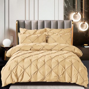 Lenjerie de Pat Premium, JOJO HOME, Finet cu Pliuri Brodate, 6 Piese, cu ELASTIC, Nesifonabila si Durabila, Bej