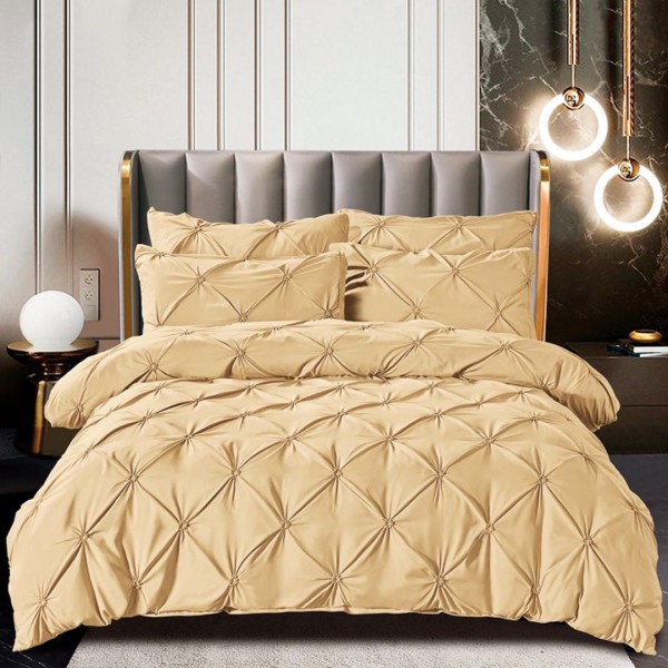Lenjerie de Pat Premium, JOJO HOME,  Finet cu Pliuri Brodate, 6 Piese, Nesifonabilă și Durabilă, Bej [1]