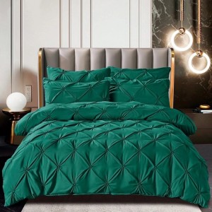 Lenjerie de Pat Premium, JOJO HOME,  Finet cu Pliuri Brodate, 6 Piese, cu ELASTIC, Nesifonabilă și Durabilă, Verde Smarald