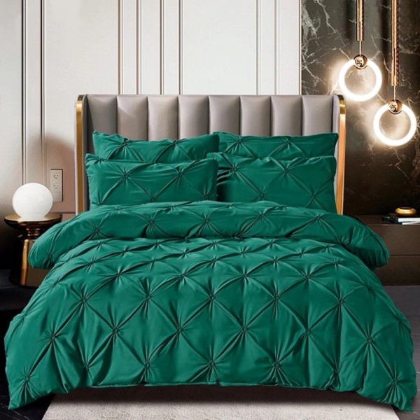 Lenjerie de Pat Premium, JOJO HOME,  Finet cu Pliuri Brodate, 6 Piese, cu ELASTIC, Nesifonabilă și Durabilă, Verde Smarald [1]