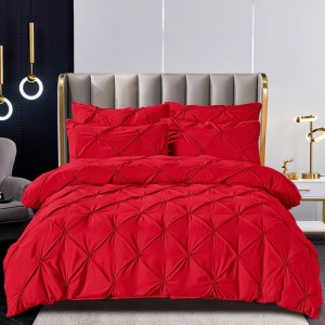 Lenjerie de Pat Premium, JOJO HOME,  Finet cu Pliuri Brodate, 6 Piese, Nesifonabilă și Durabilă, Rosu