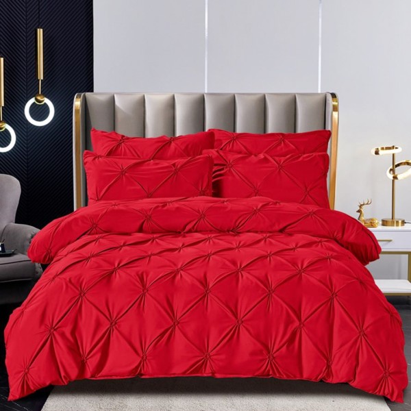 Lenjerie de Pat Premium, JOJO HOME,  Finet cu Pliuri Brodate, 6 Piese, Nesifonabilă și Durabilă, Rosu [1]