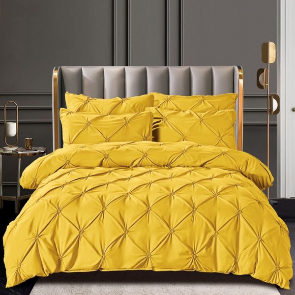 Lenjerie de Pat Premium, JOJO HOME,  Finet cu Pliuri Brodate, 6 Piese, Nesifonabilă și Durabilă, Mustar [1]