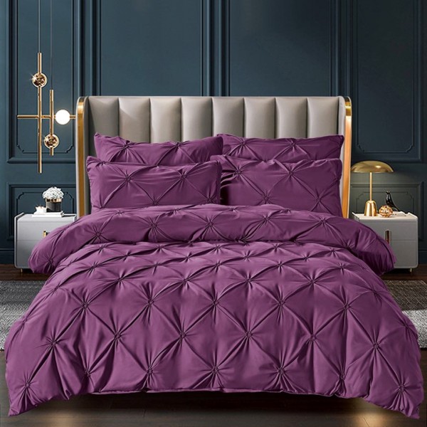 Lenjerie de Pat Premium, JOJO HOME,  Finet cu Pliuri Brodate, 6 Piese, Nesifonabilă și Durabilă, Mov [1]