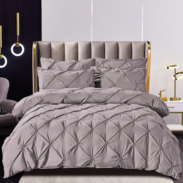 Lenjerie de Pat Premium, JOJO HOME,  Finet cu Pliuri Brodate, 6 Piese, Nesifonabilă și Durabilă, Gri deschis [1]