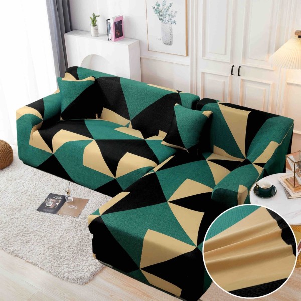 Set husa pentru coltar M + L, Elastica, Jojo Home, Verde, Negru, Forme Geometrice [1]