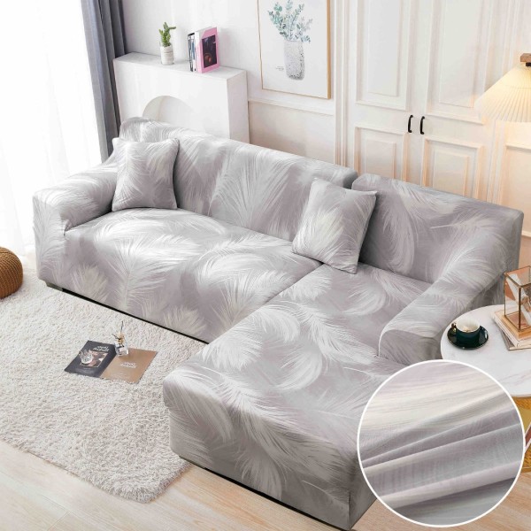 Set husa pentru coltar M + L, Elastica, Jojo Home, Gri, Pene [1]