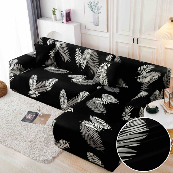 Set husa pentru coltar M + L, Elastica, Jojo Home, Negru, Frunze [1]