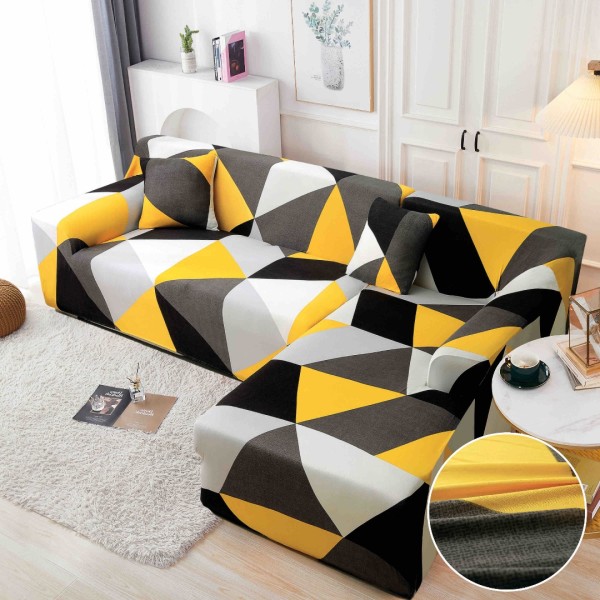 Set husa pentru coltar M + L, Elastica, Jojo Home, Gri, Galben, Forme Geometrice [1]