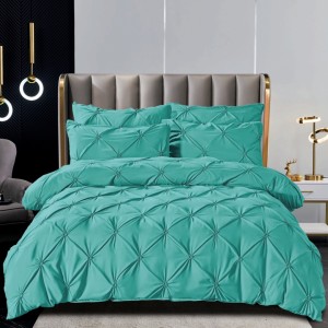 Lenjerie de Pat Premium, JOJO HOME,  Finet cu Pliuri Brodate, 6 Piese, Nesifonabilă și Durabilă, Bleu Aqua