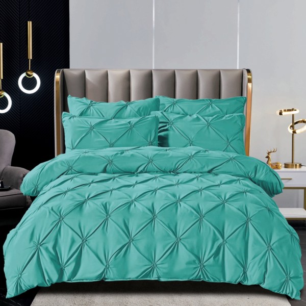 Lenjerie de Pat Premium, JOJO HOME,  Finet cu Pliuri Brodate, 6 Piese, Nesifonabilă și Durabilă, Bleu Aqua [1]