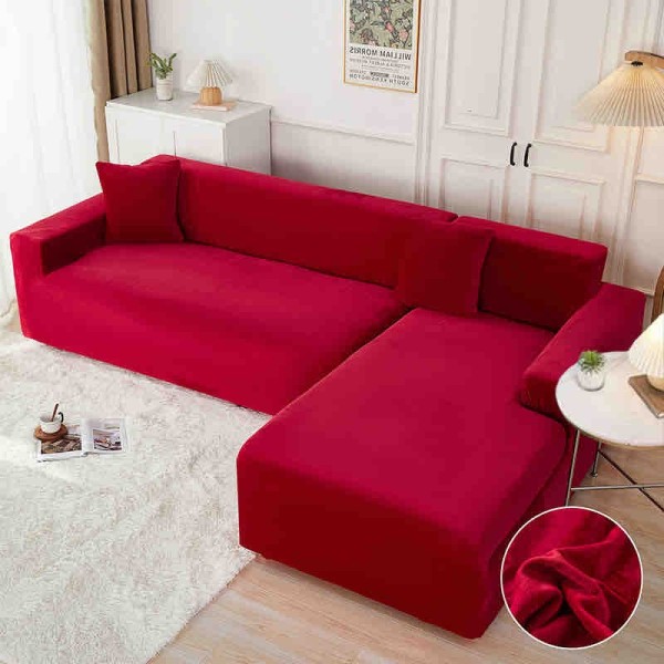 Set husa pentru coltar M + L, Catifea, Jojo Home, Rosu [1]