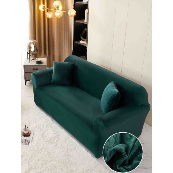 Husa Elastica, 130cm-180cm, pentru Canapea 2 Locuri - M - Jojo Home, Catifea, Verde Smarald [1]