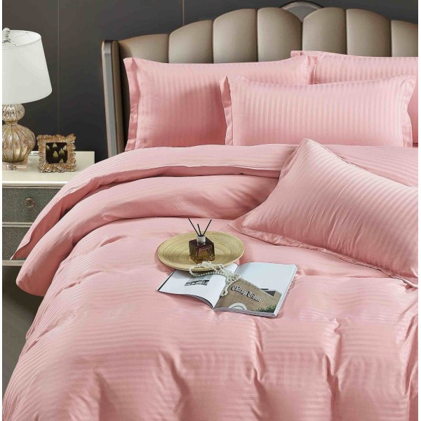 Lenjerie HoReCa, pat dublu, Damasc Finetat Deluxe cu Elastic, 6 piese, Jojo Home, Banan [1]