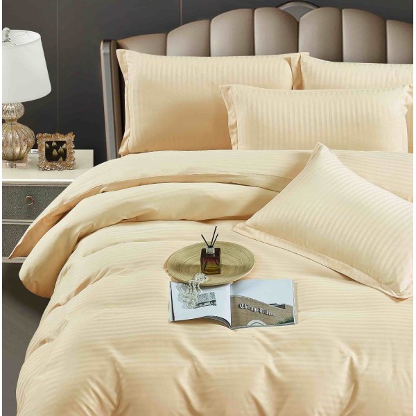Lenjerie HoReCa, pat dublu, Damasc Finetat Deluxe, 6 piese, crem [1]