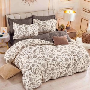 Lenjerie pat dublu,  FINET, 6 piese, Jojo Home, Bej, Maro, flori Lenjerie pat dublu,  FINET, 6 piese, Jojo Home, Bej, Maro, flori