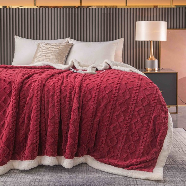 Patura CoCoLiNo tip Tricotaj cu blanita, 200x230cm, Jojo Home, Grena [1]