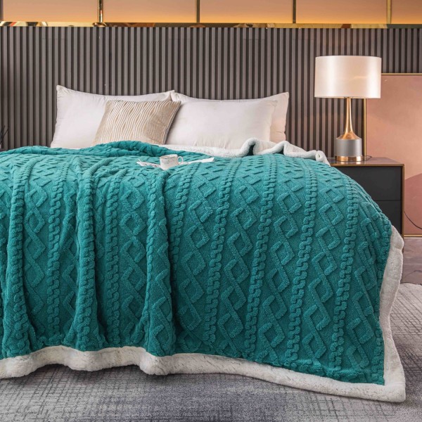 Patura CoCoLiNo tip Tricotaj cu blanita, 200x230cm, Jojo Home, Turquoise [1]