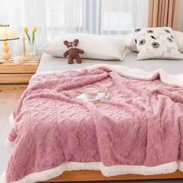 Patura CoCoLiNo tip Tricotaj cu blanita, 200x230cm, Jojo Home, Roz [1]