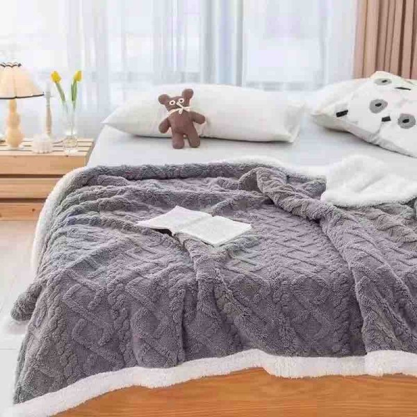 Patura CoCoLiNo tip Tricotaj cu blanita, 200x230cm, Jojo Home, Gri inchis [1]