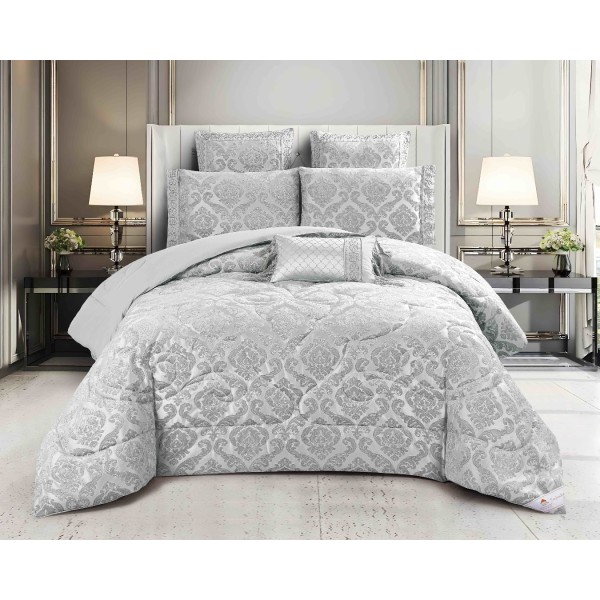 Set Cadou Luxury, Jojo Home, Jacquard Regal, 7 Piese, Cu Pilota Inclusa, Gri [1]