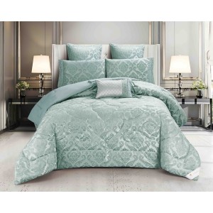 Set Cadou Luxury, Jojo Home, Jacquard Regal, 7 Piese, Cu Pilota Inclusa, Verde