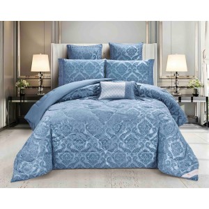 Set Cadou Luxury, Jojo Home,  Jacquard Regal, 7 Piese, Cu Pilota Inclusa, Albastru