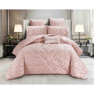 Set Cadou Luxury, Jojo Home, Jacquard Regal, 7 Piese, Cu Pilota Inclusa, Roz