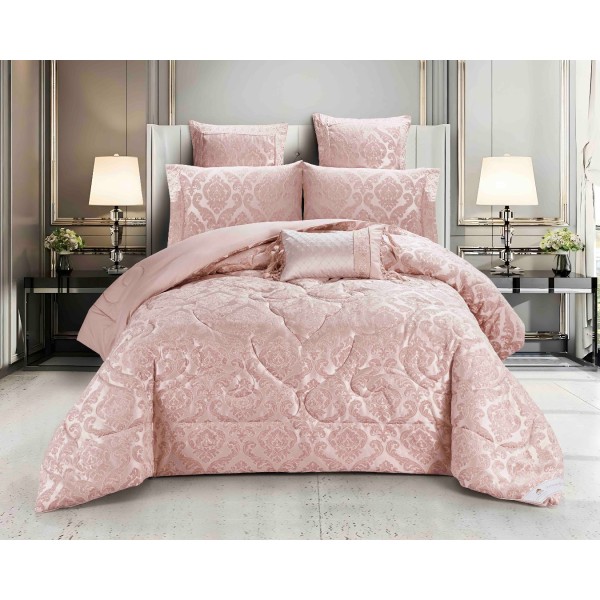 Set Cadou Luxury, Jojo Home, Jacquard Regal, 7 Piese, Cu Pilota Inclusa, Roz [1]
