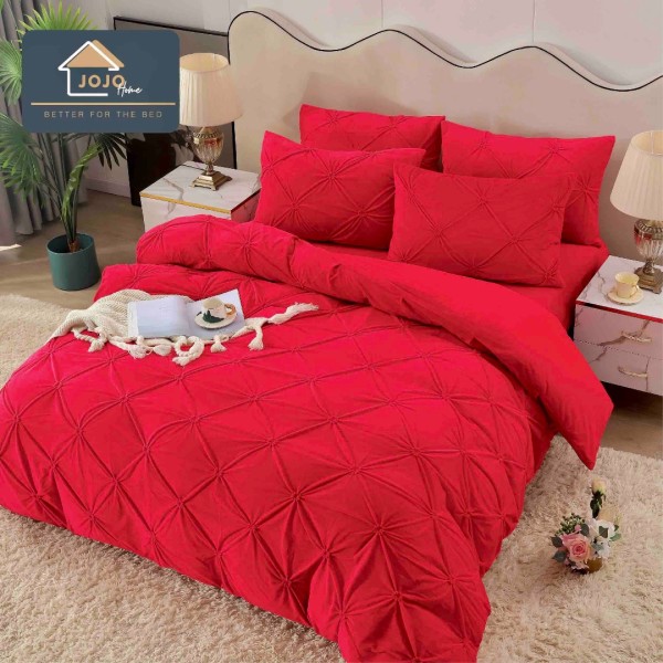 Lenjerie pat dublu, Catifea Deluxe, cu pliuri brodate, 4 piese, Jojo Home, Rosu [1]