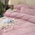 Lenjerie pat dublu, Catifea Deluxe, cu pliuri brodate, 4 piese, Jojo Home, Roz [3]