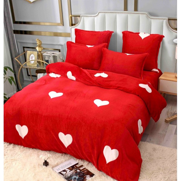 Lenjerie pat dublu, Super Pufoasa COCOLINO, 6 piese, Jojo Home, Roșu, Alb, Inimioare [1]