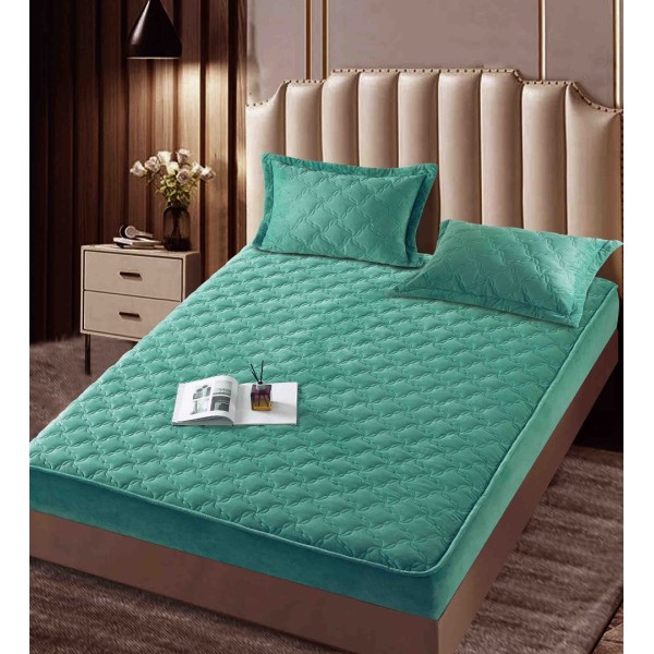 Husã matlasatã tip topper din catifea, 140x200cm + 2 fete de perna 50x70cm, Menta [1]