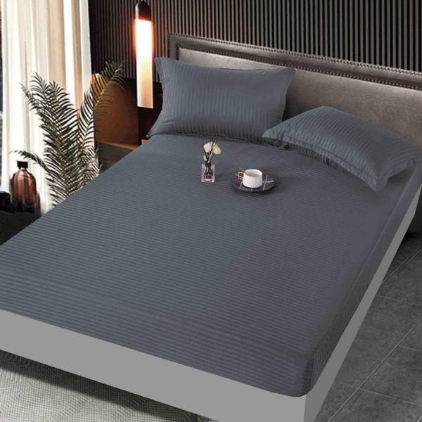 Cearsaf cu Elastic, JoJo Home, Damasc Finetat, 160x200 cm, 2 Fete de Perna 50x70 cm, Gri inchis [1]