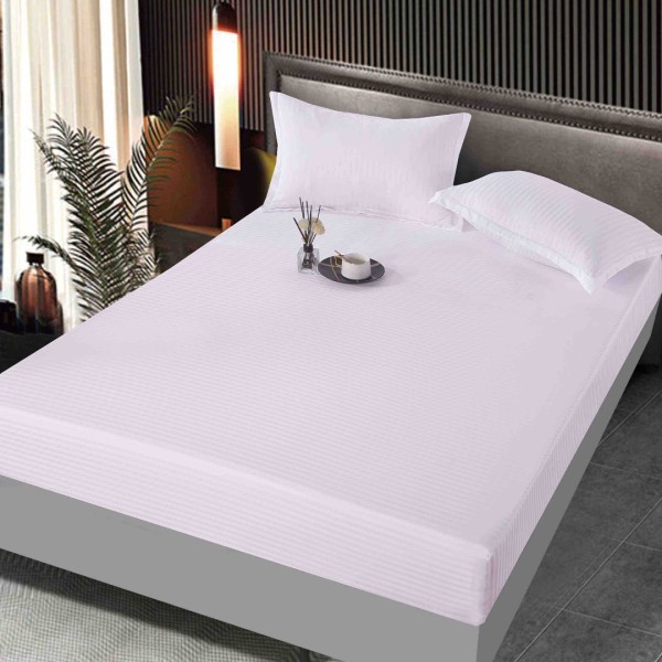 Cearsaf cu Elastic, JoJo Home, Damasc Finetat, 160x200 cm, 2 Fete de Perna 50x70 cm, Alb  [1]